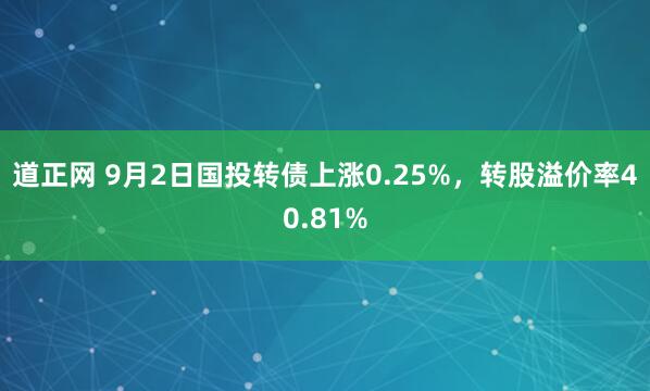道正网 9月2日国投转债上涨0.25%，转股溢价率40.81%